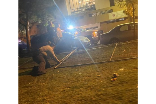 The fence at Echo Park Lake has been knocked down